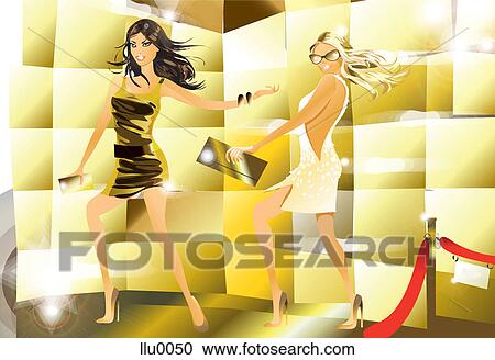 Two sexy women in a VIP line at a night club View Large Illustration Clipart - Two sexy women in a VIP line at a night club. Fotosearch