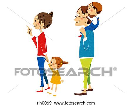 イラスト の A 幸せな家族 母 父 そして ２人の子供たち イラスト Rih0059 Fotosearch