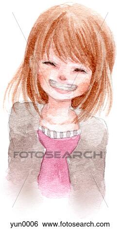 A 若い 女の子 で A 大きい 微笑 イラスト Yun0006 Fotosearch