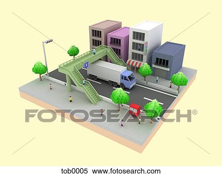 A 3D style image a city street View Large Illustration Stock Illustration - A 3D style image a city street. Fotosearch