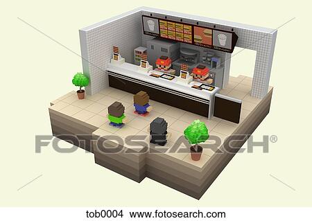 Stock Illustration - A 3D style image of a fast food restaurant. Fotosearch