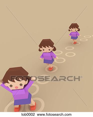 A 3D style image of a young girls procession View Large Illustration Drawing - A 3D style image of a young girls procession. Fotosearch