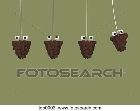 A 3D style image of four hanging characters View Large Illustration Drawing - A 3D style image of four hanging characters. Fotosearch