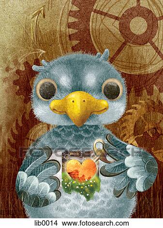 Stock Illustration - A bird with key to its heart. Fotosearch