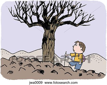 A boy hiking past a dead tree View Large Illustration Stock Illustration - A boy hiking past a dead tree. Fotosearch