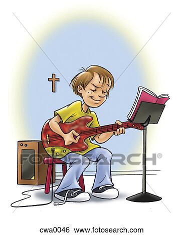 A boy playing an electric guitar View Large Illustration Stock Illustration - A boy playing an electric guitar. Fotosearch