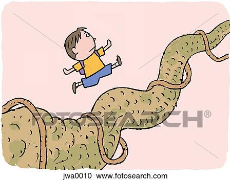 A boy skipping up a branch View Large Illustration Clipart - A boy skipping up a branch. Fotosearch