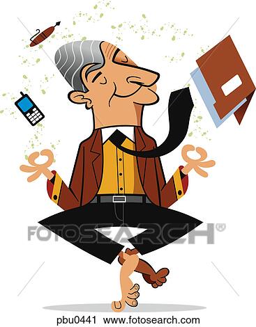A businessman meditating while sitting cross legged and holding his fingers in mudra pose View Large Illustration Clip Art - A businessman meditating while sitting cross legged and holding his fingers in mudra pose. Fotosearch