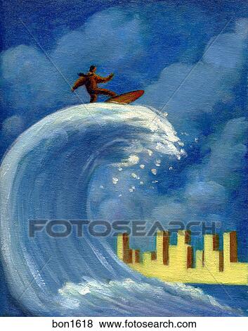 Stock Illustration - A businessman surfing. Fotosearch