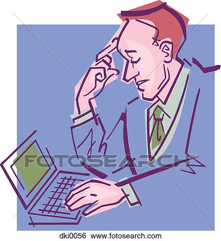 Stock Illustration - A businessman working on a laptop. Fotosearch