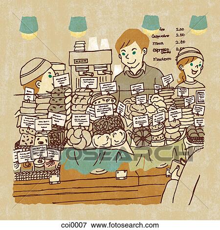 Stock Illustration - A busy bakery. Fotosearch