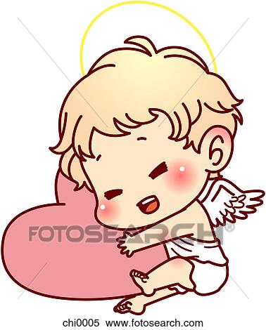 Stock Illustration - A cherub hugging a heart. Fotosearch