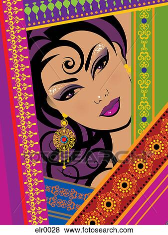 Stock Illustration - A close-up illustration of a Spanish bride. Fotosearch