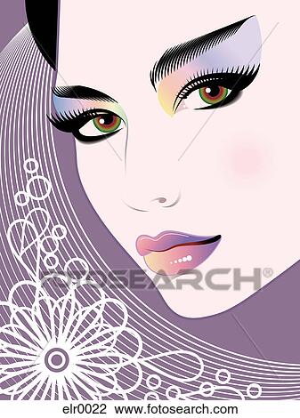 Drawing - A close-up illustration of a woman. Fotosearch