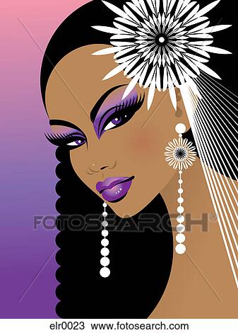 Drawing - A close-up illustration of a woman. Fotosearch