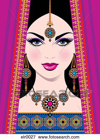 Stock Illustration - A close-up illustration of an Indian bride. Fotosearch