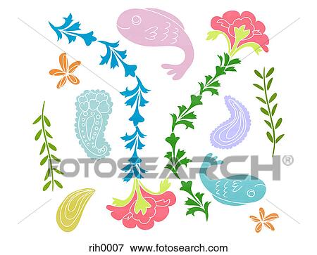 A collage of fish and flowers View Large Illustration Stock Illustration - A collage of fish and flowers. Fotosearch