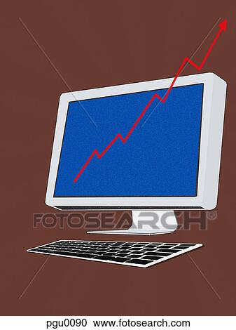A computer with a rising graph View Large Illustration Clipart - A computer with a rising graph. Fotosearch