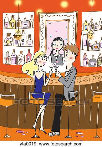 Stock Illustration - A couple enjoying a drink at a bar. Fotosearch