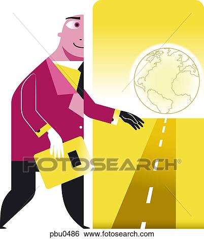 A figure and a road leading to a world globe View Large Illustration Stock Illustration - A figure and a road leading to a world globe. Fotosearch