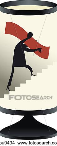 Stock Illustration - A figure carrying an object up stairs. Fotosearch