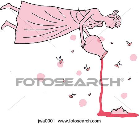 A figure pouring red liquid from an urn View Large Illustration Clip Art - A figure pouring red liquid from an urn. Fotosearch