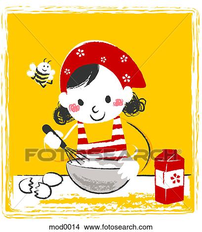 A girl mixing cooking ingredients in a bowl View Large Illustration Stock Illustration - A girl mixing cooking ingredients in a bowl. Fotosearch