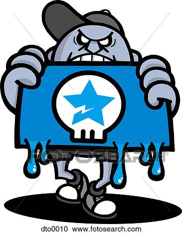 Clipart - A grey character with a dripping blue sign. Fotosearch