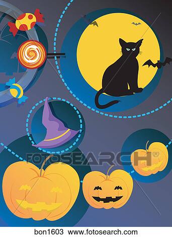 Drawing - A Halloween collage. Fotosearch
