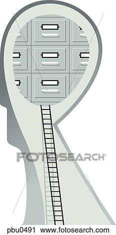 Clip Art - A ladder leading up to filing cabinets. Fotosearch