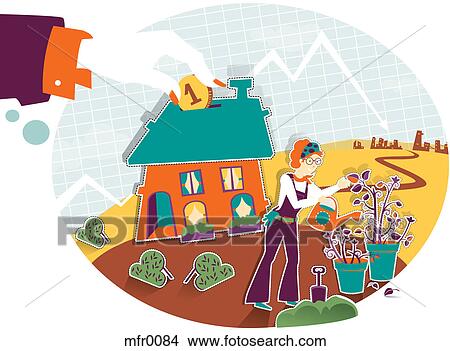 A large hand depositing money into a home View Large Illustration Stock Illustration - A large hand depositing money into a home. Fotosearch