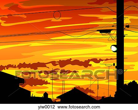 A layered dusk skyline View Large Illustration Drawing - A layered dusk skyline. Fotosearch