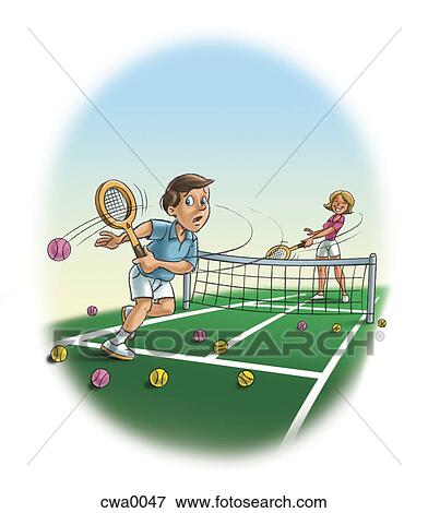 Stock Illustration - A man and woman playing tennis. Fotosearch