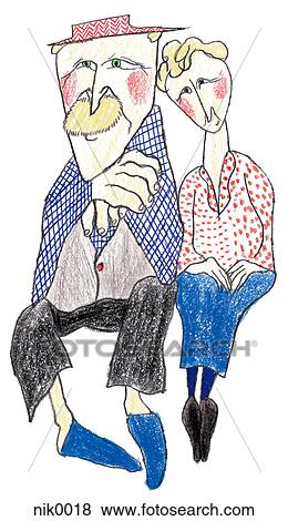 A man and woman sitting on a park bench together View Large Illustration Stock Illustration - A man and woman sitting on a park bench together. Fotosearch