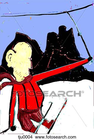 A man being pulled across ski slopes View Large Illustration Stock Illustration - A man being pulled across ski slopes. Fotosearch