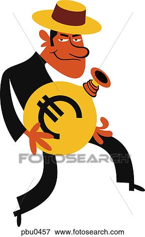 Stock Illustration - A man carrying a big bottle labeled with a euro sign. Fotosearch