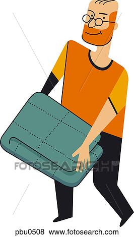 A man carrying a folded blanket View Large Illustration Stock Illustration - A man carrying a folded blanket. Fotosearch