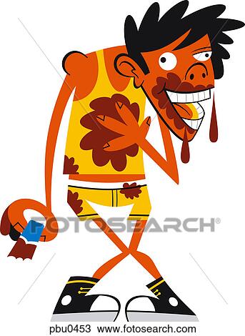 Drawing - A man dressed in a sports uniform with melted chocolate all over his face and clothes. Fotosearch