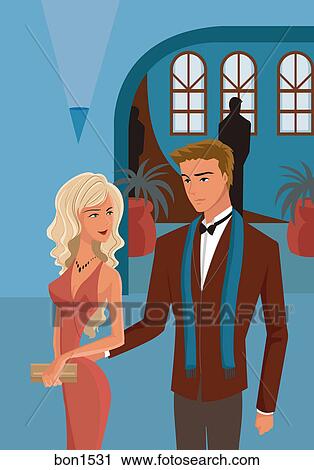 A man escorting a woman from a party View Large Illustration Clip Art - A man escorting a woman from a party. Fotosearch