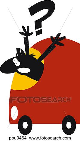 A man in a car with his hands out and a question mark above him View Large Illustration Stock Illustration - A man in a car with his hands out and a question mark above him. Fotosearch