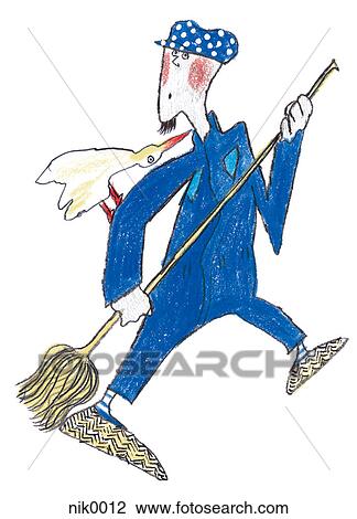 A man mopping View Large Illustration Drawing - A man mopping. Fotosearch