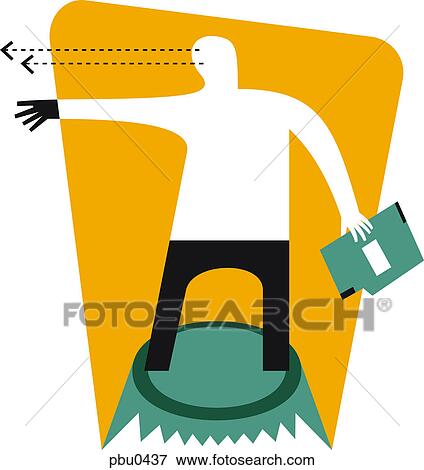 Stock Illustration - A man standing on a pedestal while holding a file and looking to the side. Fotosearch
