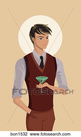 A man with a martini in hand View Large Illustration Drawing - A man with a martini in hand. Fotosearch