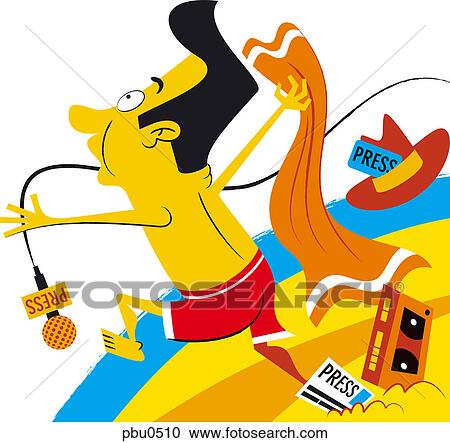 Clipart - A media reporter at the beach. Fotosearch