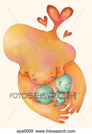 Stock Illustration - A mother and three babies. Fotosearch