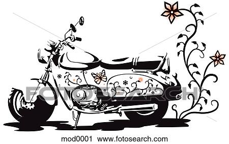 Clip Art - A motorbike and a tall flower. Fotosearch