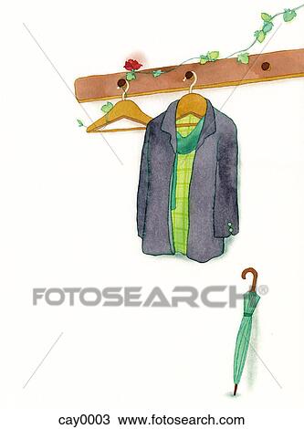 A painting of a coat hanging on a rack View Large Illustration Drawing - A painting of a coat hanging on a rack. Fotosearch