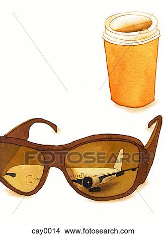 A painting of a large airplane reflected in a pair of sunglasses View Large Illustration Stock Illustration - A painting of a large airplane reflected in a pair of sunglasses. Fotosearch