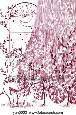 Drawing - A painting of a young girl with a floral sheath. Fotosearch