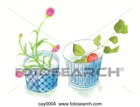 A painting of potted flowers View Large Illustration Stock Illustration - A painting of potted flowers. Fotosearch